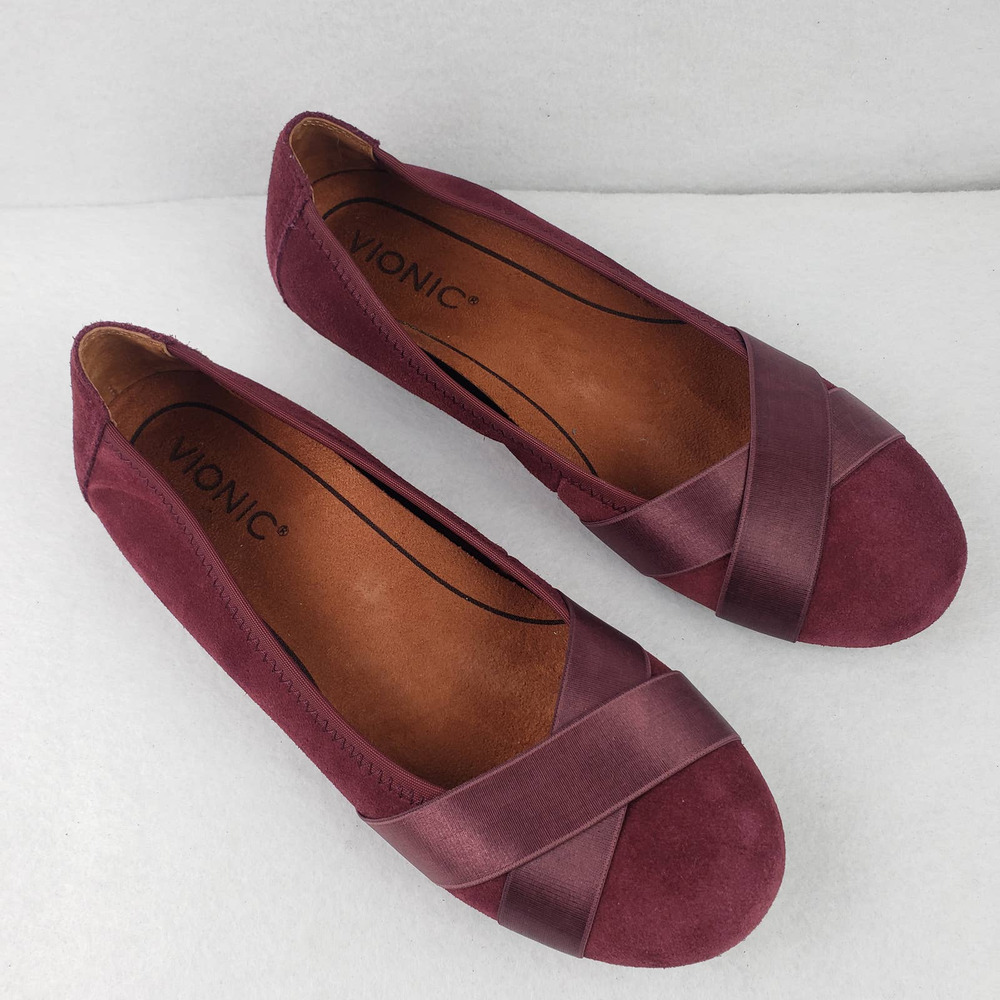 Vionic Women's Maria Suede Wine Ballet Flat Walking Comfort Shoes Size 6.5